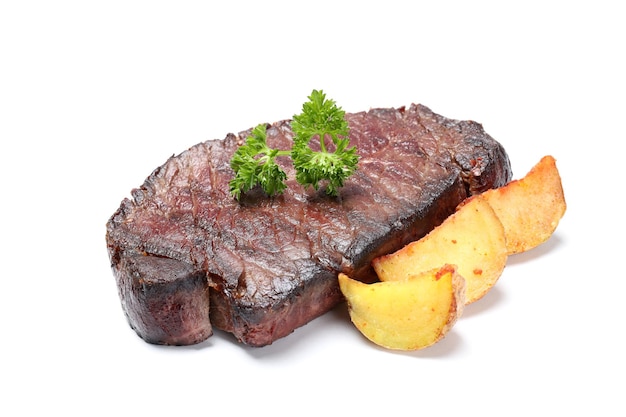 Roasted beef steak isolated on white background