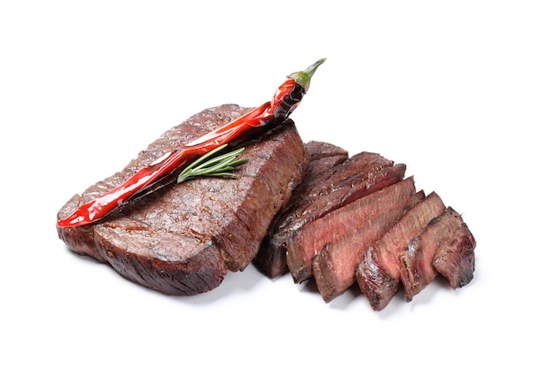 Roasted beef steaks isolated on white background