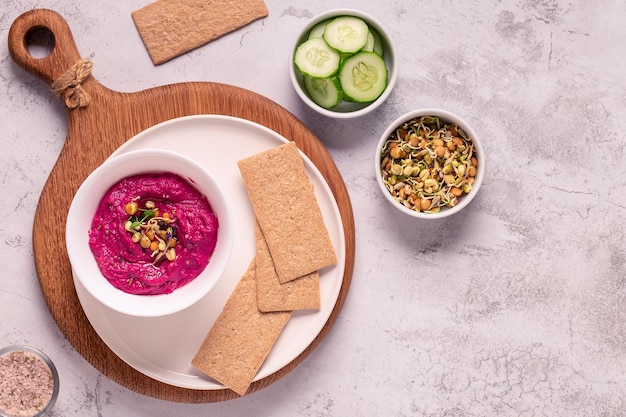 Roasted Beet Hummus in a bowl