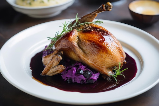 Roasted bird red cabbage Spicy cooked duck with savory and tasty sauce Generate AI