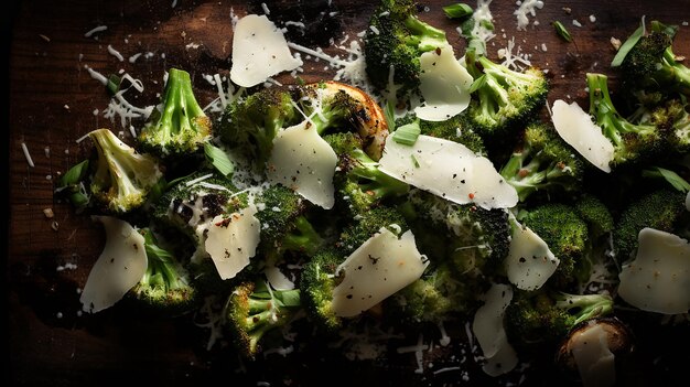Photo roasted broccoli with parmesan from above