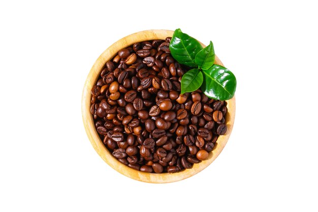 白い背景で分離されたローストブラウンコーヒー豆
