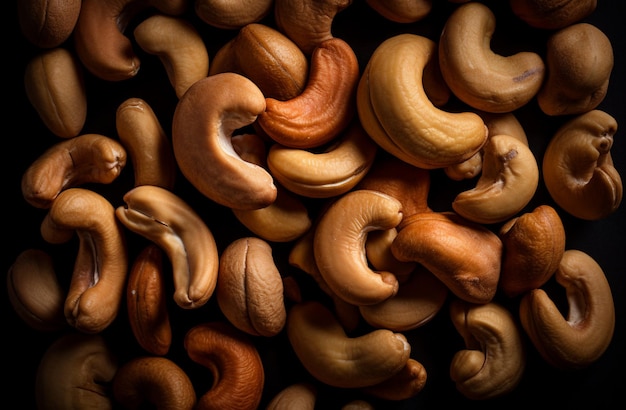 Roasted cashew nuts as background top view Healthy food