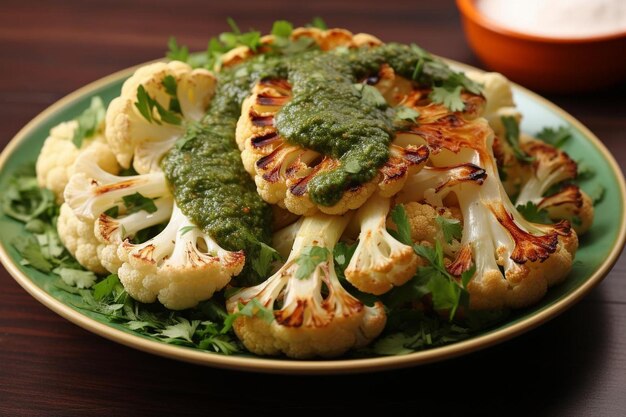 Photo roasted cauliflower steaks with chimichurri sauce