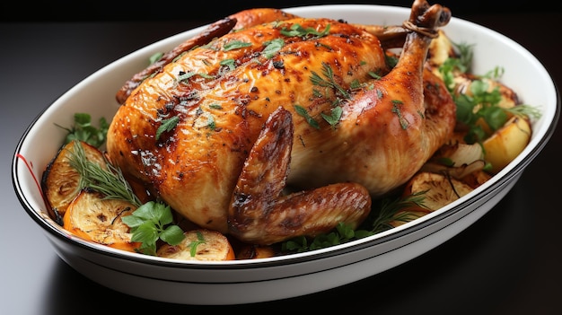 A roasted chicken beautifully golden and crispy UHD wallpaper Stock Photographic Image