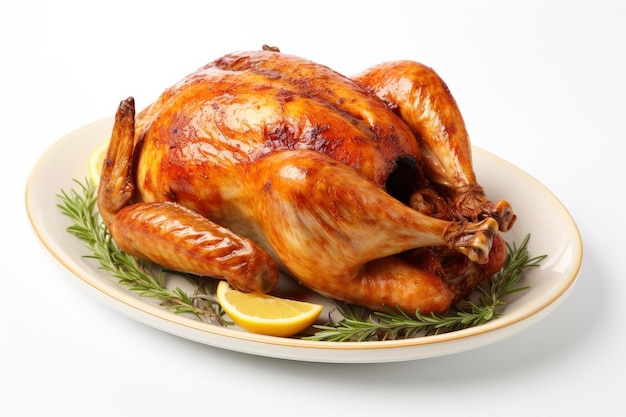 Roasted chicken on isolated white background