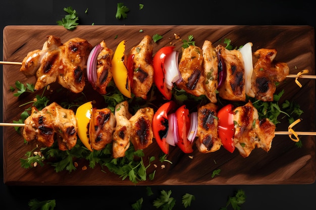 Photo roasted chicken kebab from above