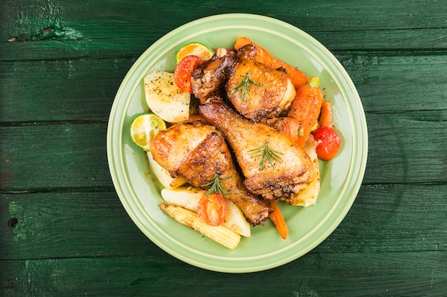 Roasted chicken leg on a plate