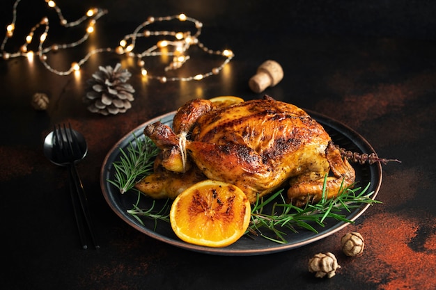 Roasted chicken with orange and rosemary