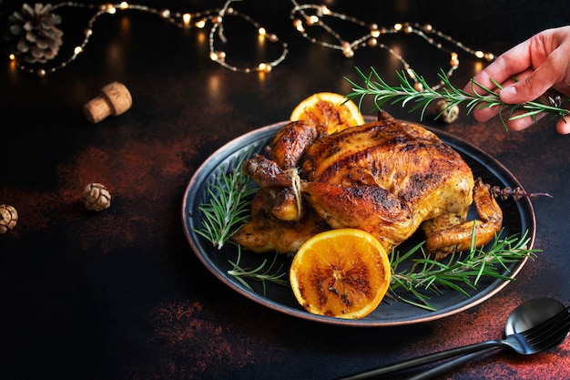 Roasted chicken with orange and rosemary