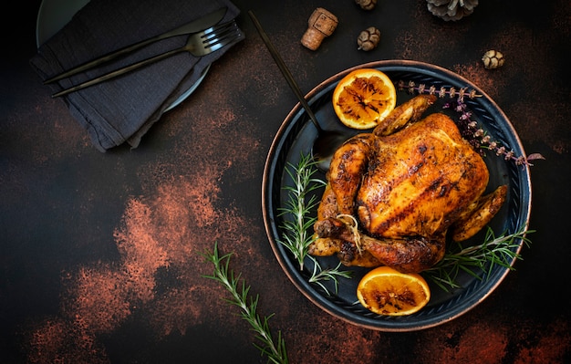 Roasted chicken with orange and rosemary