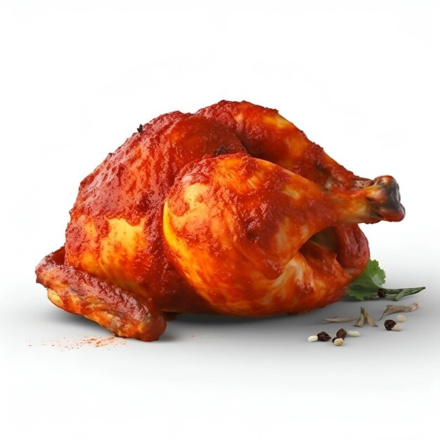 Roasted chicken with spices isolated on white background 3d illustration