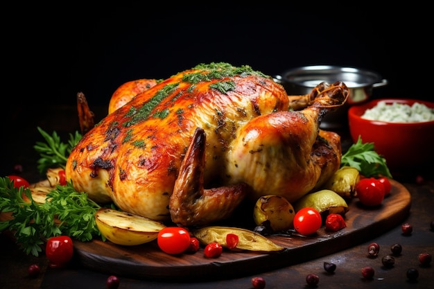 Roasted chicken with vegetable on a plate