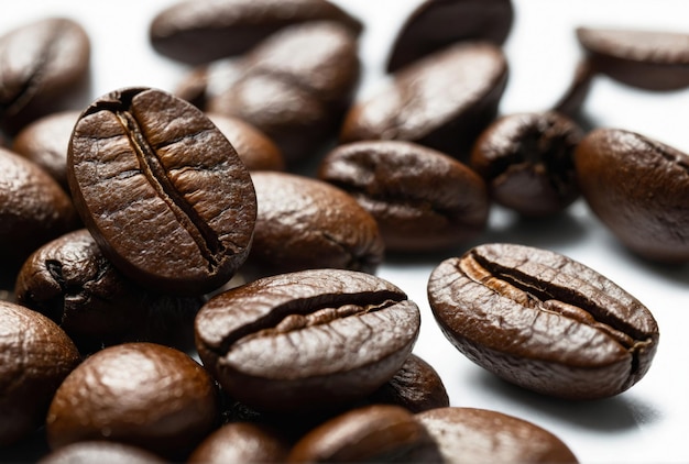 Roasted coffee bean on white background close up