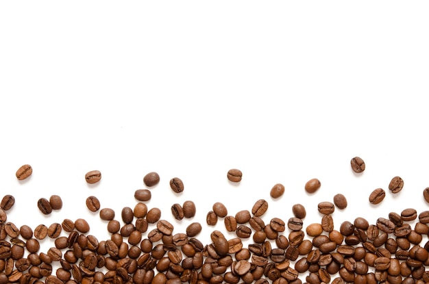 Roasted Coffee Beans background texture isolated on white background with copy space for text Image