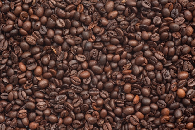 Roasted coffee beans for background ,Top view.