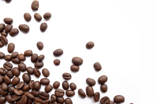 Roasted coffee beans for background with copy space area for text.