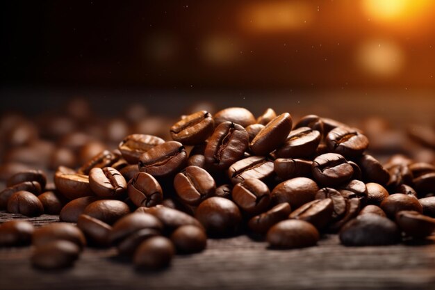 Photo roasted coffee beans close up pile of coffee beans in natural light international coffee day