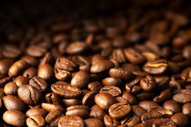 Roasted coffee beans close up