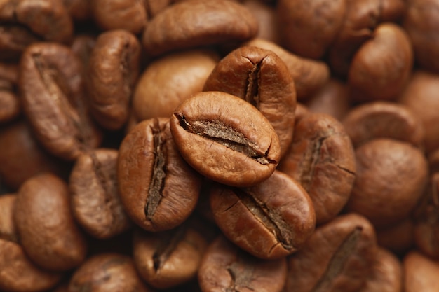 Roasted coffee beans close up 