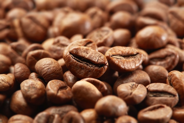 Roasted coffee beans close up 