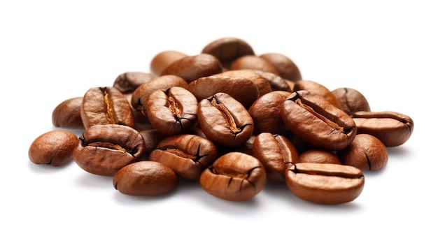 Roasted coffee beans closeup on white background Generated AI