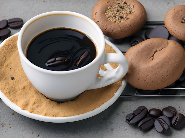 Roasted coffee beans and coffee bean shaped cookies