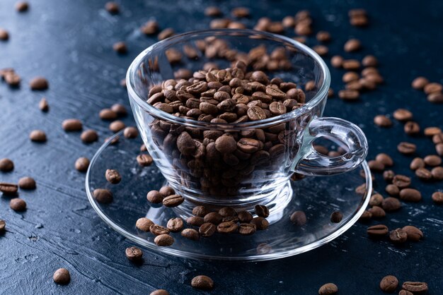 Roasted coffee beans in a cup