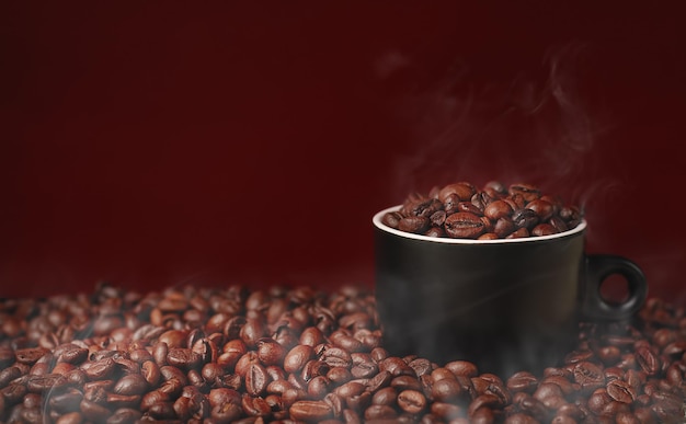 Roasted coffee beans in cup