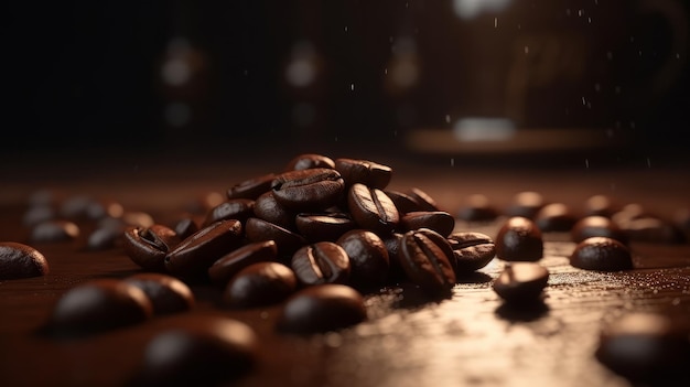 Roasted coffee beans on dark background Close up Generative ai