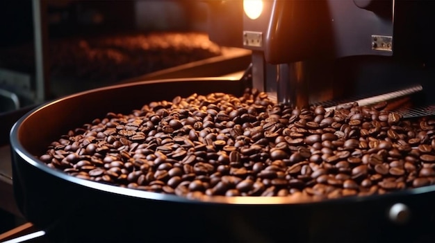 Photo roasted coffee beans fall out of the chiller