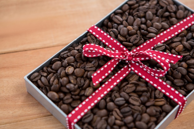 Roasted coffee beans in gift box