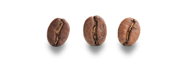 Roasted coffee beans isolated close up on white background clipping path