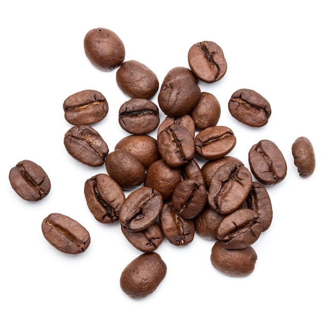 roasted coffee beans isolated in white background cutout