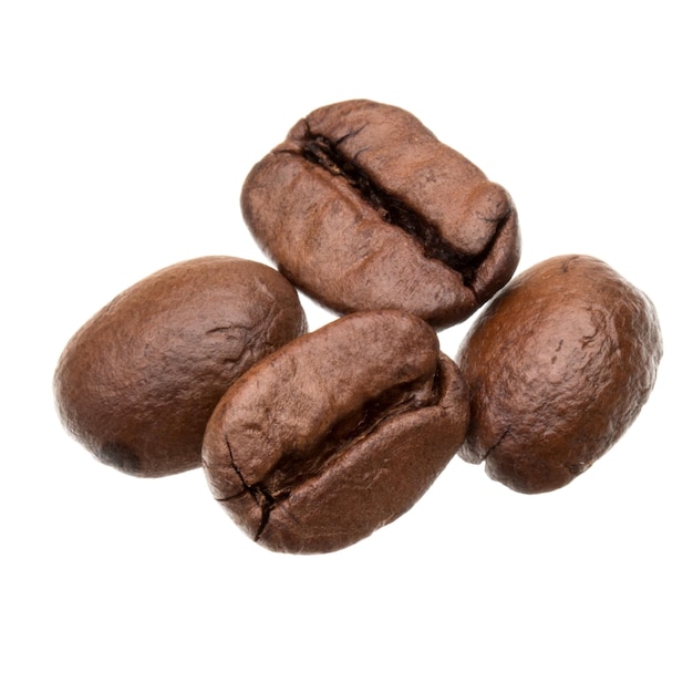 Roasted coffee beans isolated in white background cutout