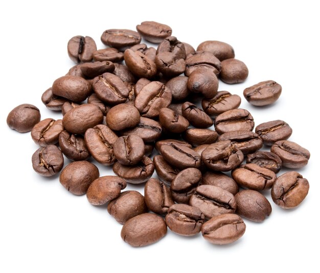 Roasted coffee beans isolated in white background cutout