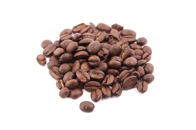 Roasted coffee beans isolated on white background