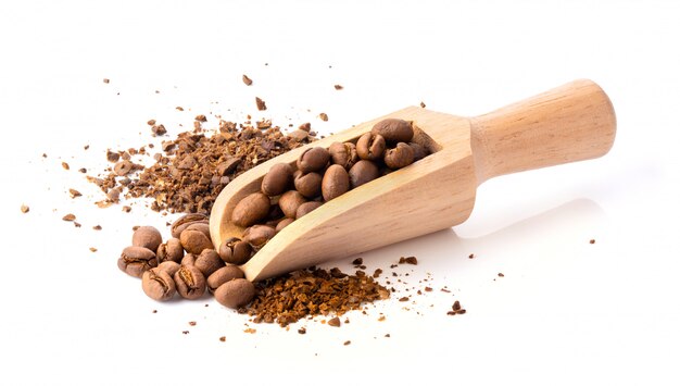 Roasted coffee beans isolated on a white