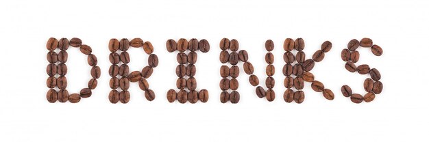 roasted coffee beans in letters