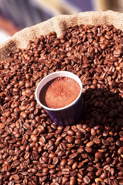 Roasted coffee beans ready to be grinded