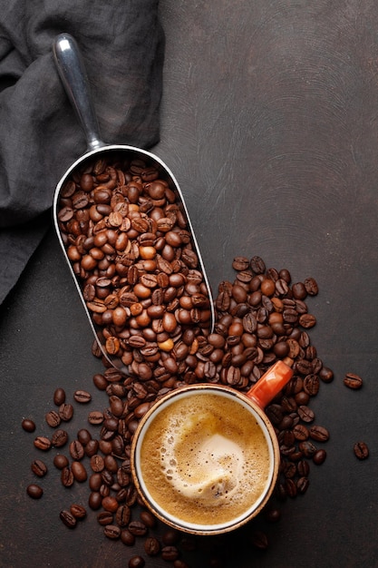 Roasted coffee beans in scoop