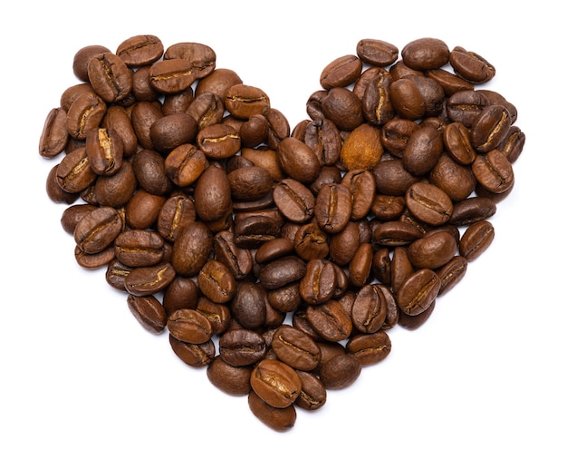 Roasted coffee beans in the shape of the heart isolated. I love coffee