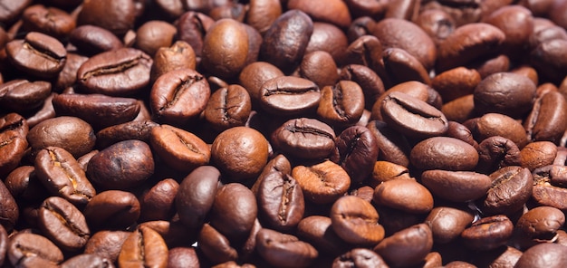 Roasted coffee beans table, Close up of coffee