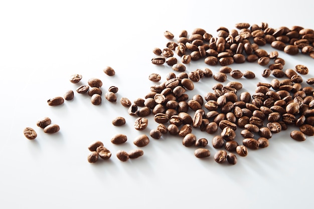 Roasted coffee beans on the table.