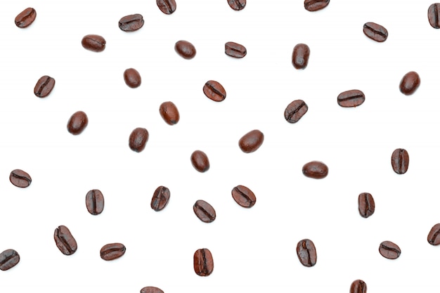 Roasted coffee beans in a white background