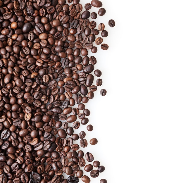 Roasted coffee beans on white background