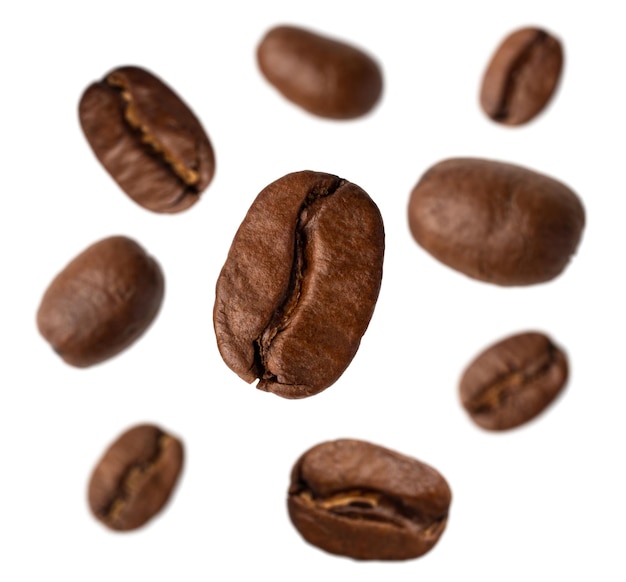 Photo roasted coffee beans on white background