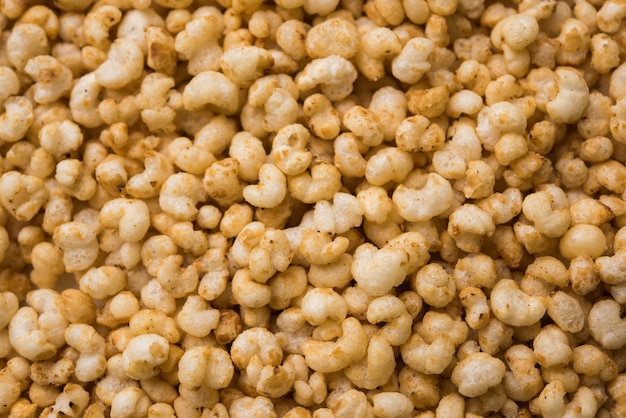 Roasted Crunchy Jowar - Indian Dietary Supplement, served in a white bowl over moody background, selective focus