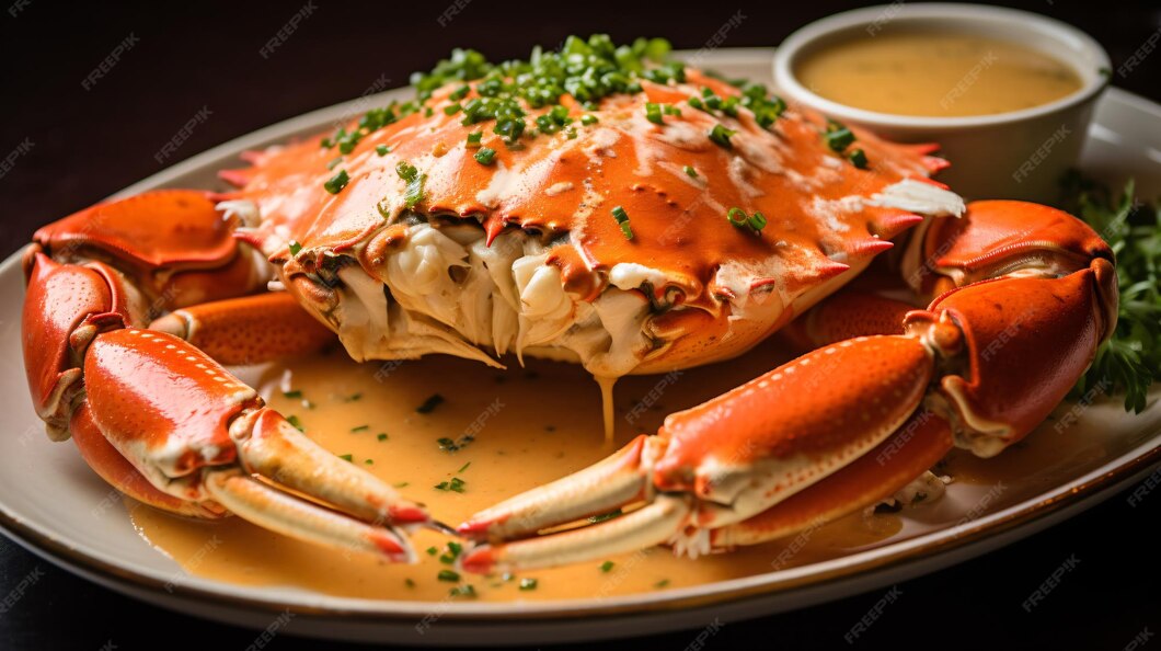 Premium Photo | Roasted Dungeness crab with garlic buttery sauce