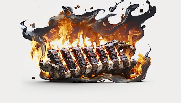 Roasted fiery ribs on a white background Generative AI